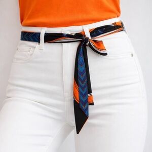 VIBRANT SKINNY SCARF BANDEAU BAG HANDLE WRAP BELT HAT NECK TIE ORANGE BLUE 78”